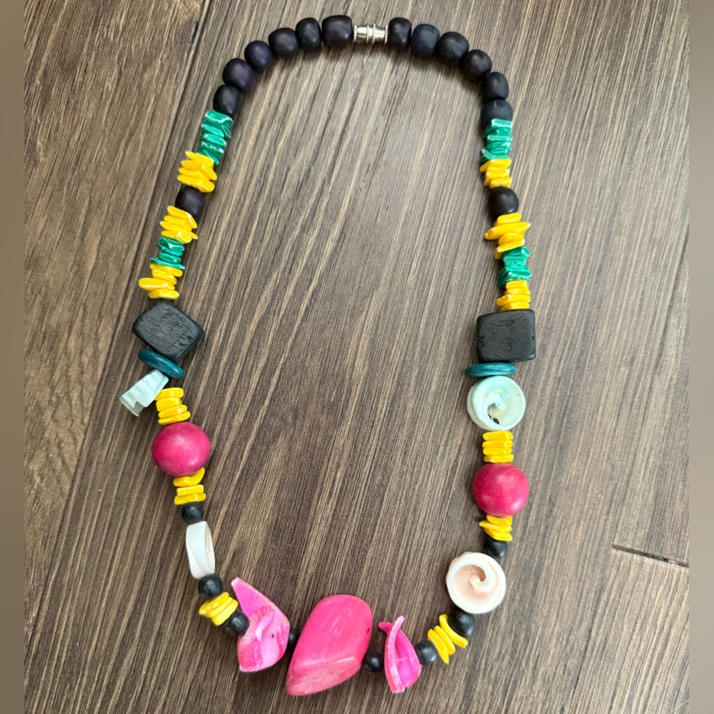 Vintage 80s Colorful Beaded Necklace Handmade Modern Primitive Jewelry Tribal